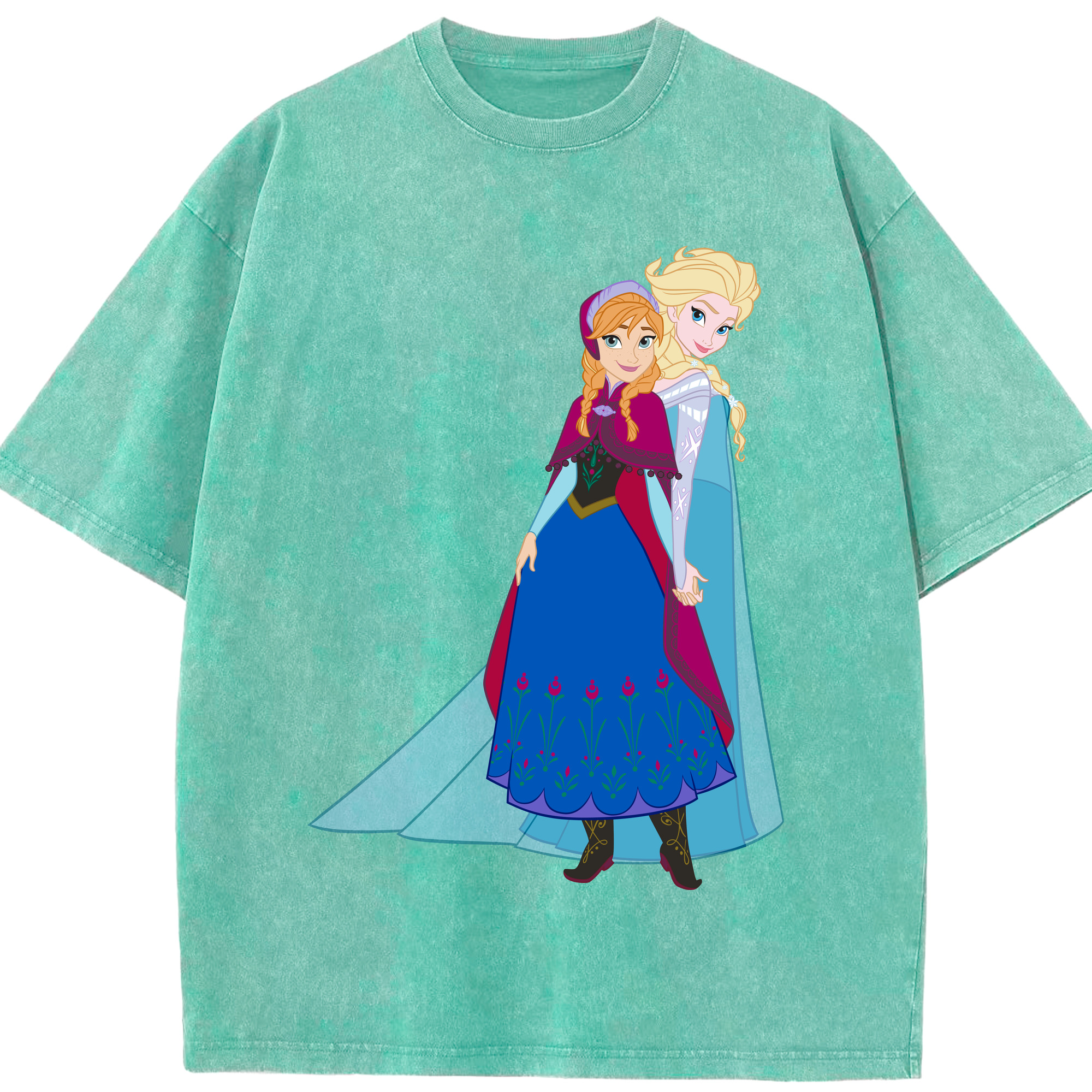 （画像用） アナと雪の女王 アンナ エルサ Frozen Anna Elsa 綿100% ヴィンテージ風 半袖Tシャツ（フロントプリント）